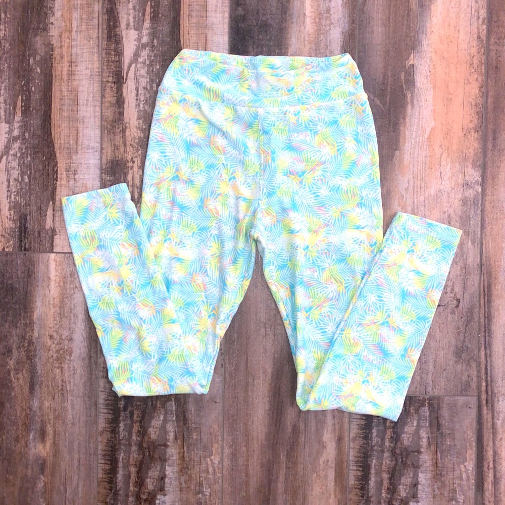 Blue and green tropical leggings